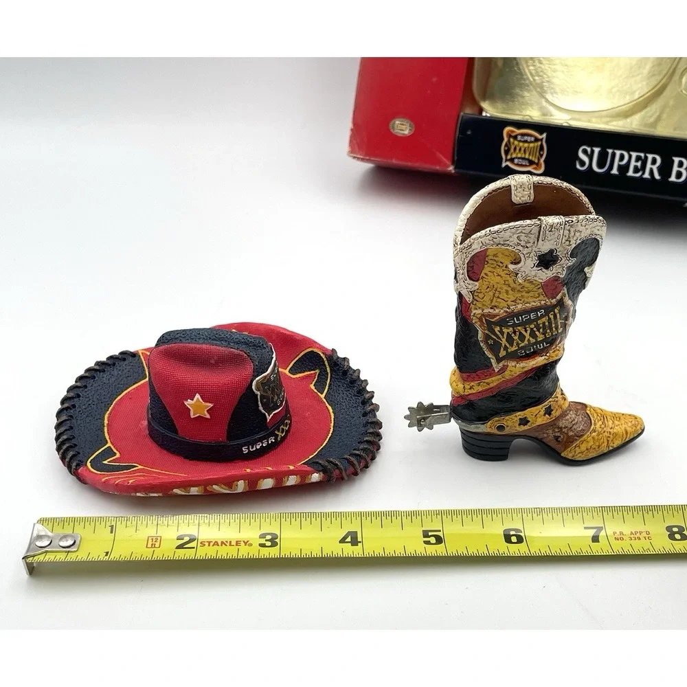 2004 Super Bowl XXXVIII Houston Patriots Panthers Hat Boot Figure Magnet Set NFL